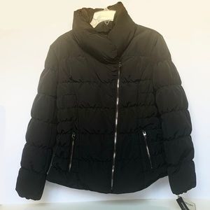 Kenneth Cole Black Puffer Diagonal Zip Coat